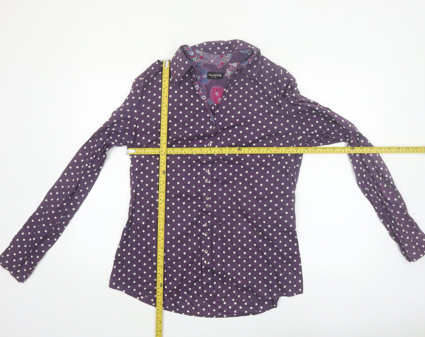 Long Tall Sally Women's Purple Polka Dot Cotton Button-Up Shirt Size 14 Tall
