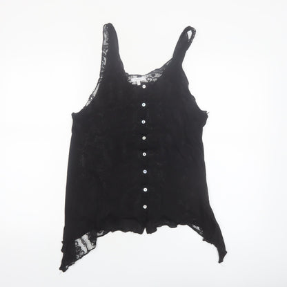Mystree Women's Black Lace Button Camisole Blouse M