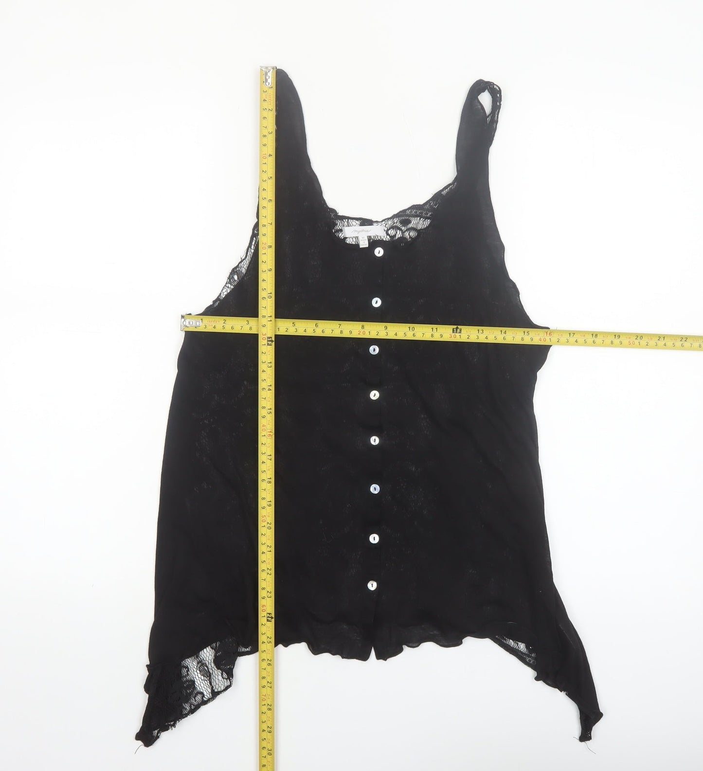 Mystree Women's Black Lace Button Camisole Blouse M