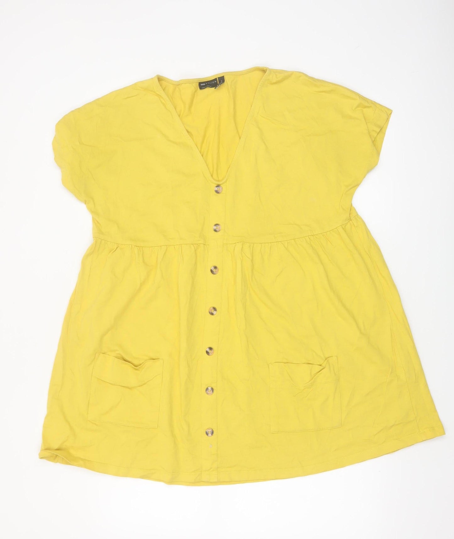 ASOS DESIGN Women Yellow A-Line Short Dress UK 6 Cotton Casual