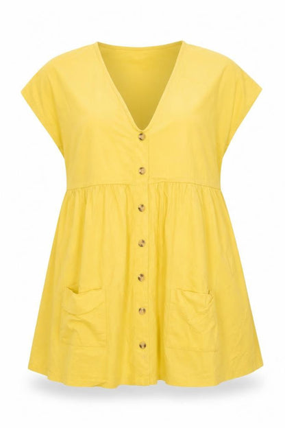 Front view of ASOS DESIGN Women Yellow A-Line Short Dress UK 6 Cotton Casual