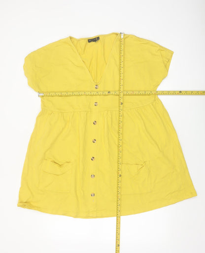 ASOS DESIGN Women Yellow A-Line Short Dress UK 6 Cotton Casual