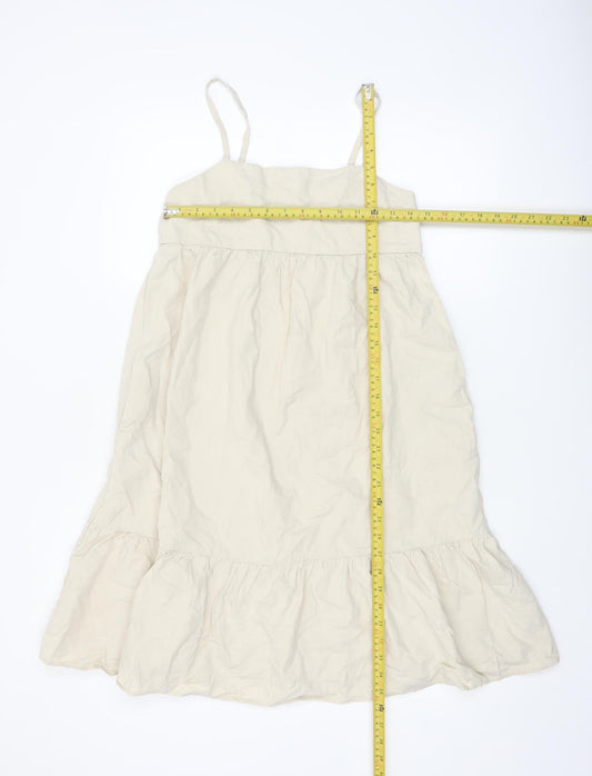 UNIQLO Girls Beige A-Line Linen Blend Sleeveless Summer Dress 13 Years