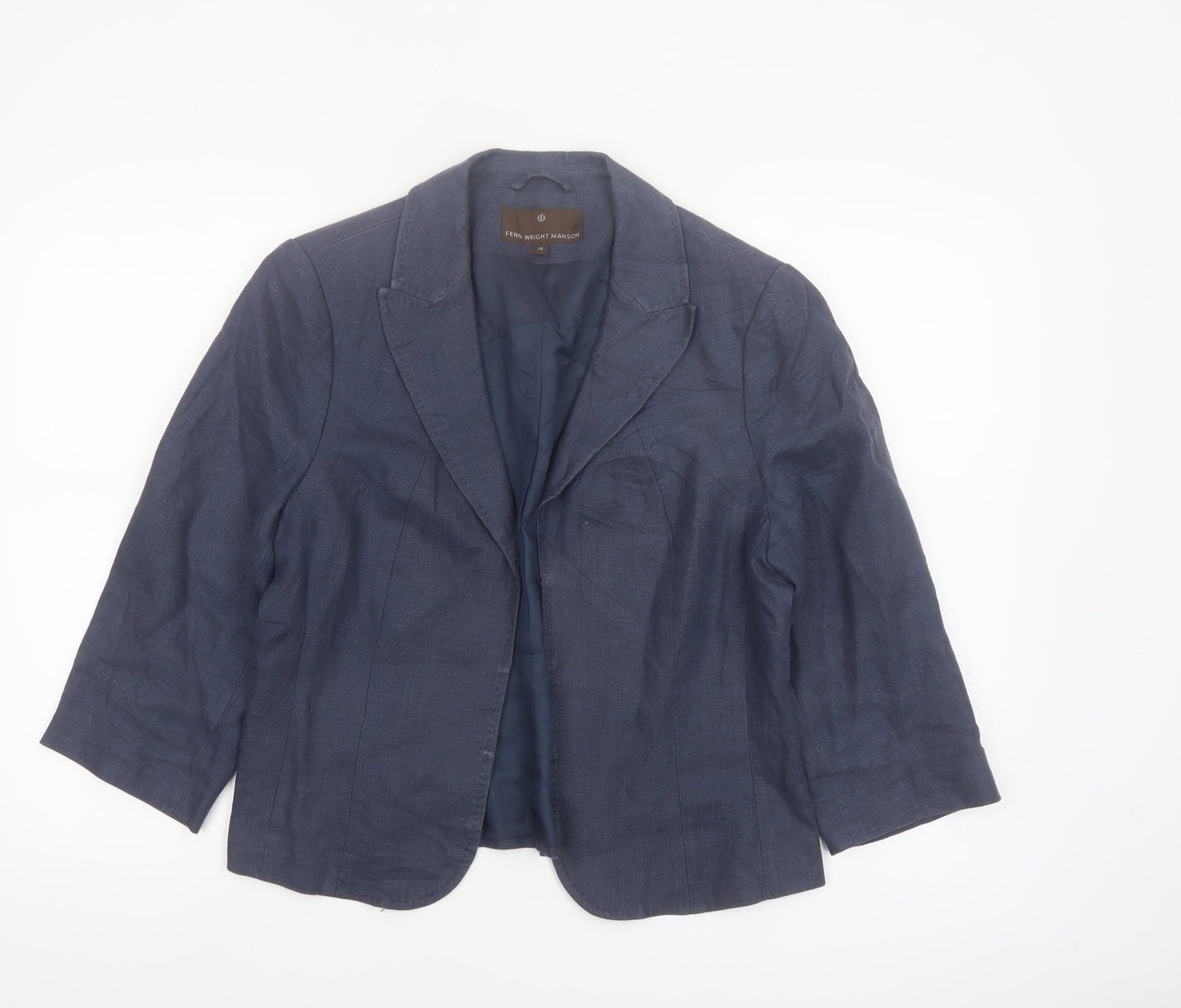 Fenn Wright Manson Women Blue Linen Blend Single-Breasted Blazer Size 14