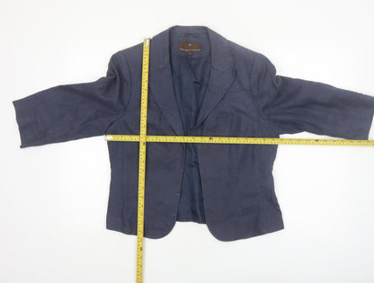 Fenn Wright Manson Women Blue Linen Blend Single-Breasted Blazer Size 14