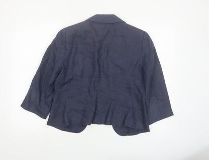 Fenn Wright Manson Women Blue Linen Blend Single-Breasted Blazer Size 14