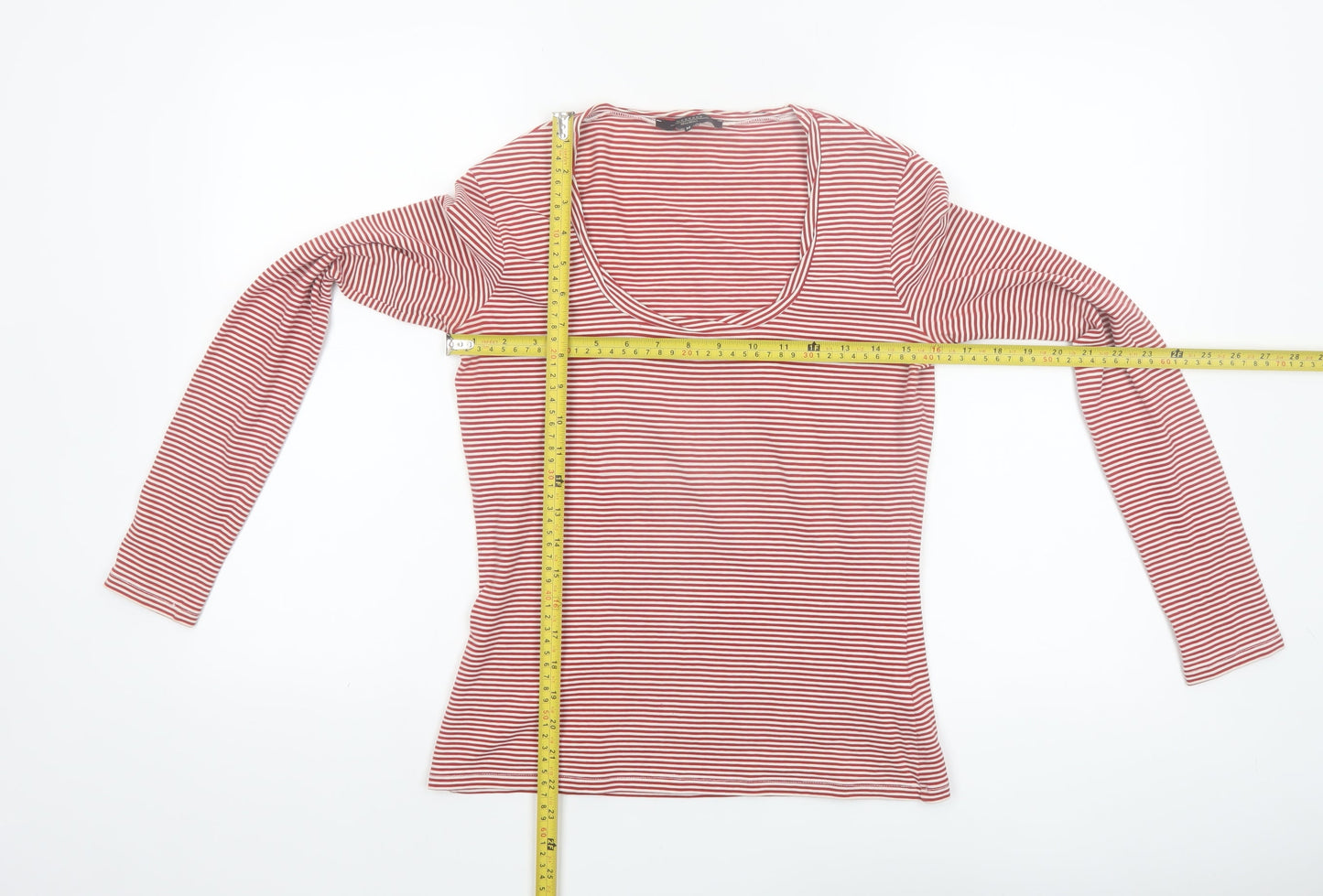 MaxMara Weekend Women's Red Striped Long Sleeve Scoop Neck Top M