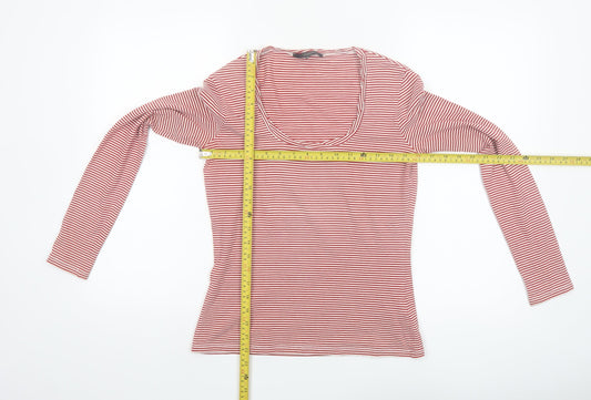 MaxMara Weekend Women's Red Striped Long Sleeve Scoop Neck Top M