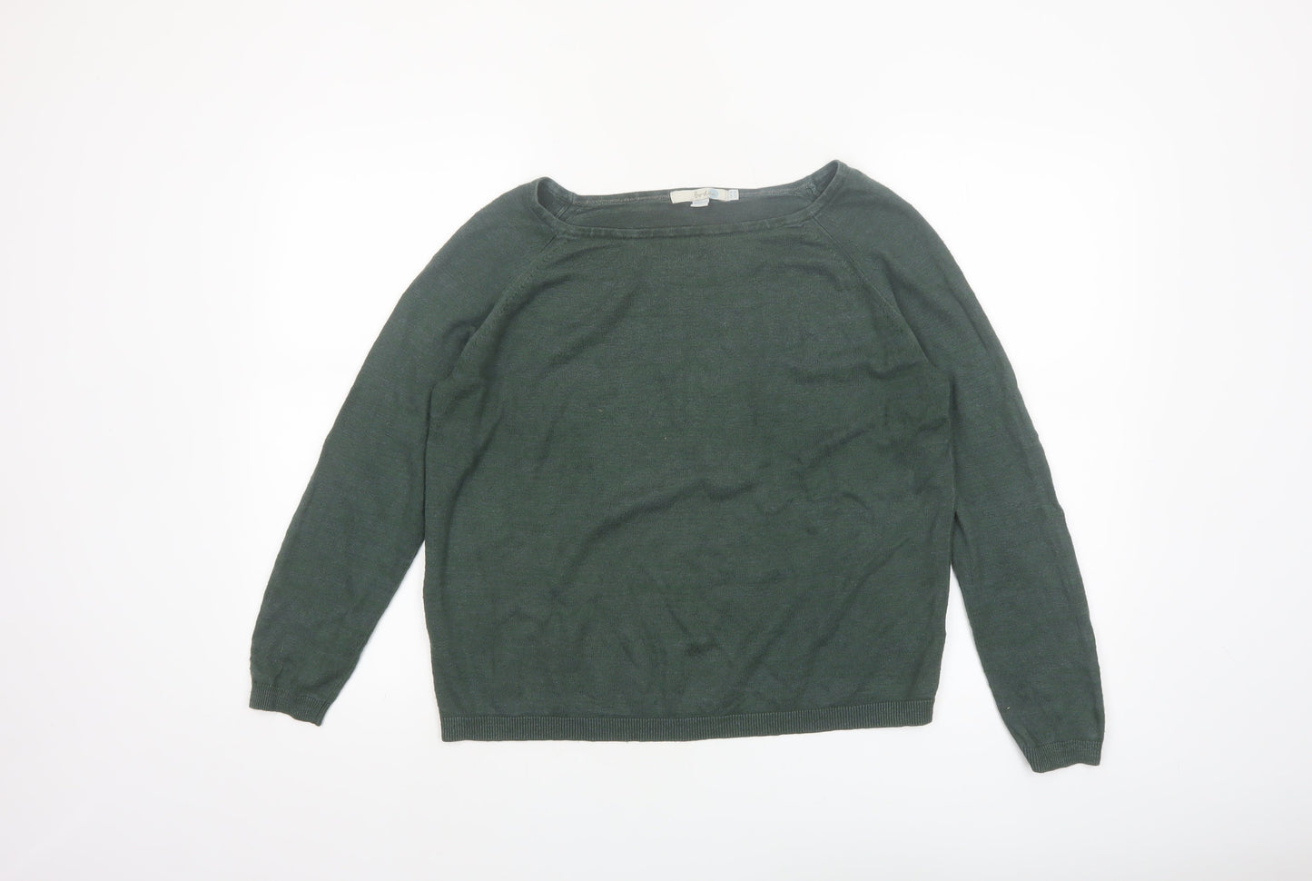 Boden Women's Green Linen Cotton Blend Boat Neck Jumper Size 14