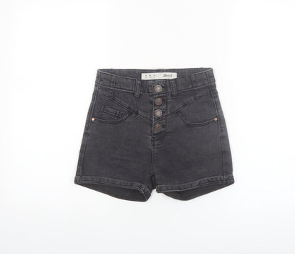 Denim Co. Women's Black Size 8 High Rise Button Denim Hot Pants
