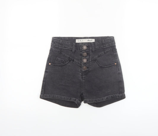 Denim Co. Women's Black Size 8 High Rise Button Denim Hot Pants