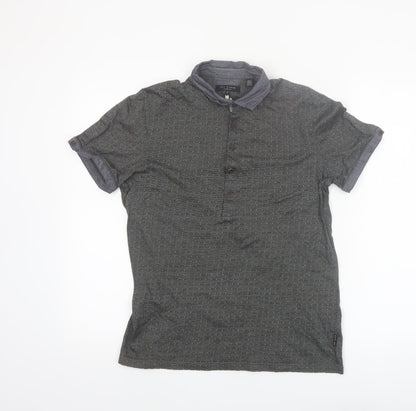 Ted Baker Men's Grey Geometric Cotton Polo Shirt Size M