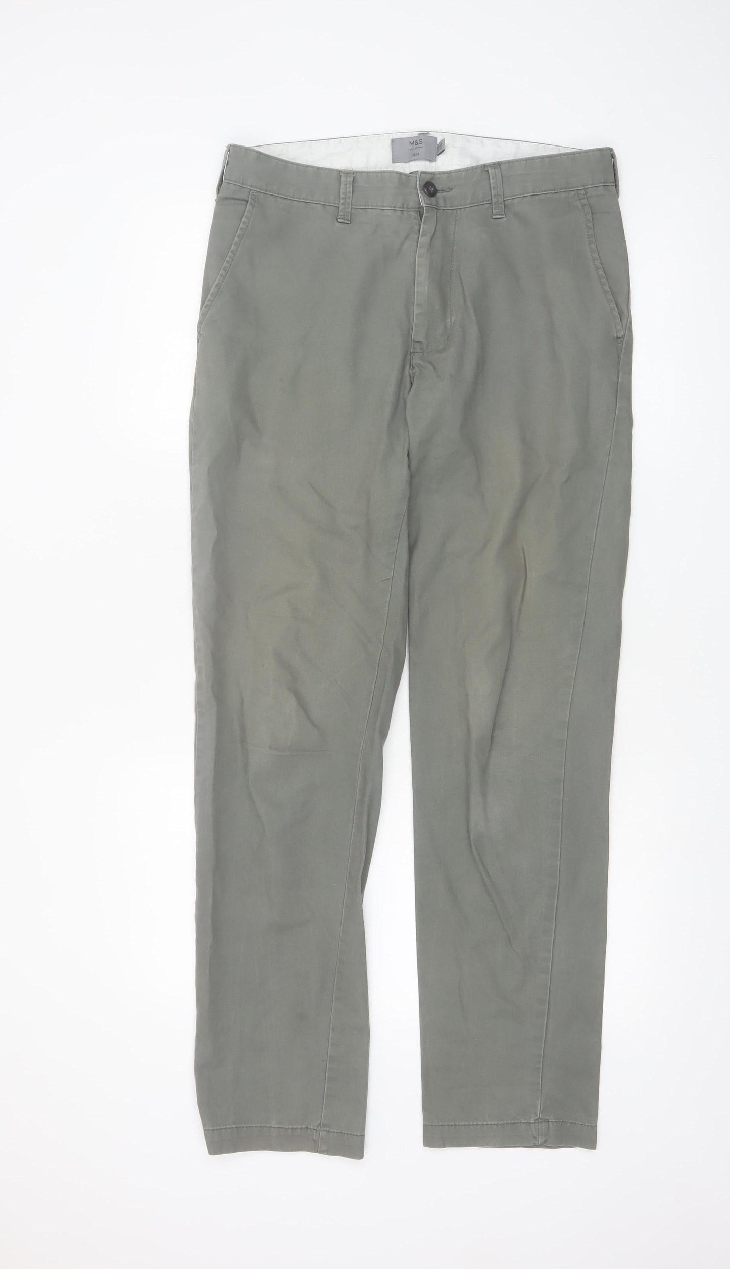 Marks and Spencer Men's Grey Slim Fit Chino Trousers 32W 33L