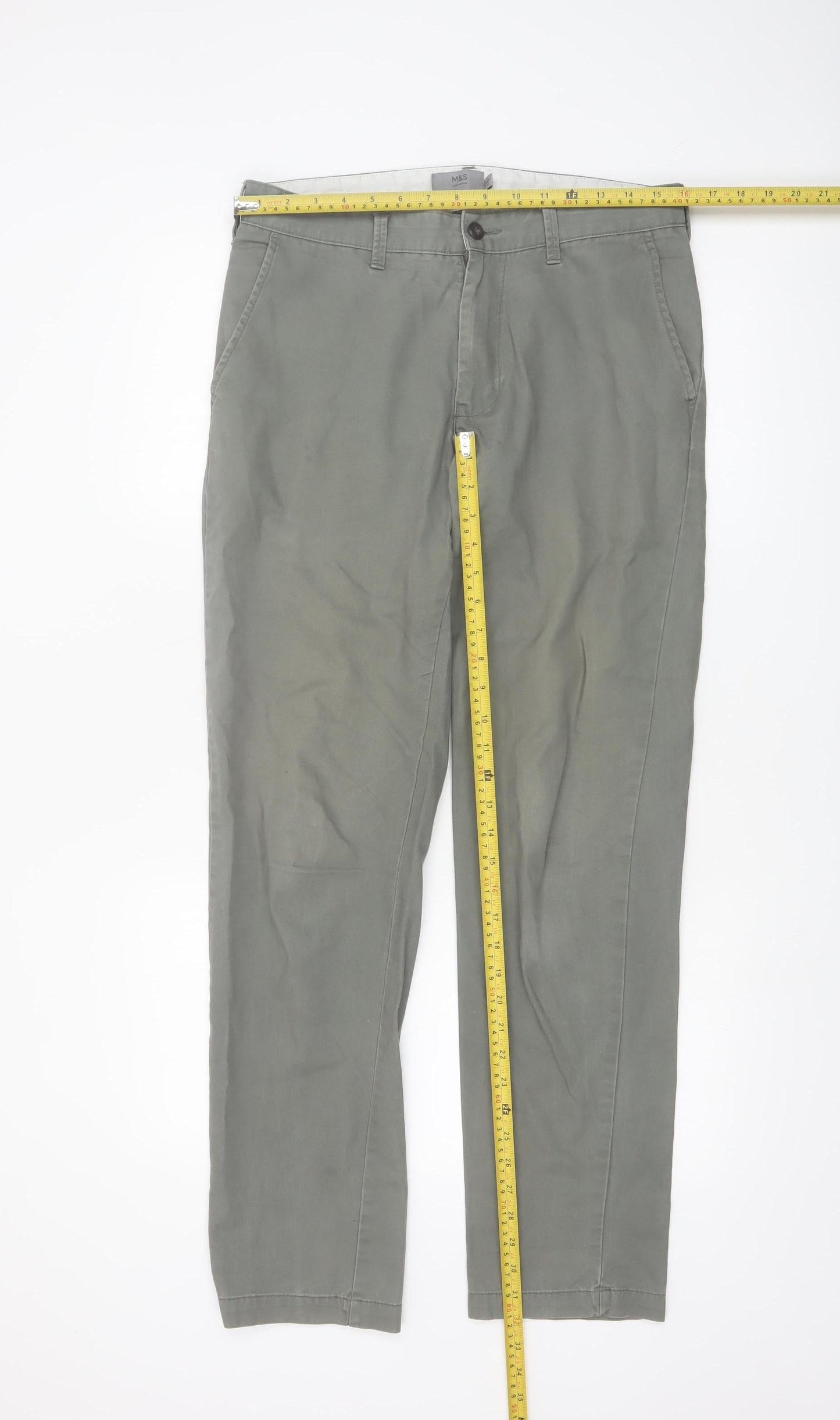 Marks and Spencer Men's Grey Slim Fit Chino Trousers 32W 33L
