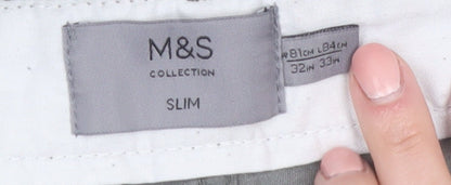 Marks and Spencer Men's Grey Slim Fit Chino Trousers 32W 33L