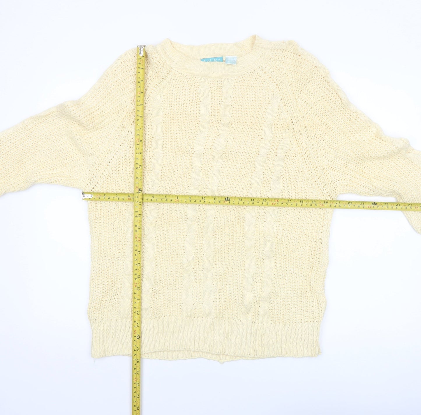 Laura Peterson Women Beige Cable-Knit Pullover Jumper L