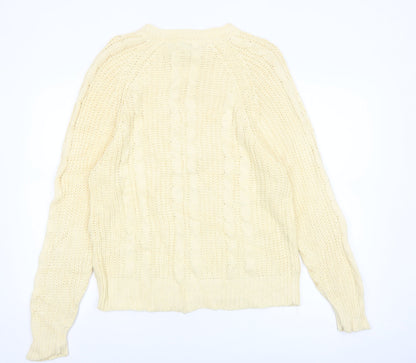 Laura Peterson Women Beige Cable-Knit Pullover Jumper L