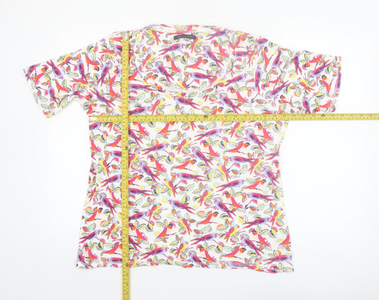 Marks and Spencer Women’s Multicoloured Bird Print Cotton V-Neck T-Shirt UK 20