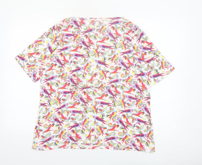 Marks and Spencer Women’s Multicoloured Bird Print Cotton V-Neck T-Shirt UK 20