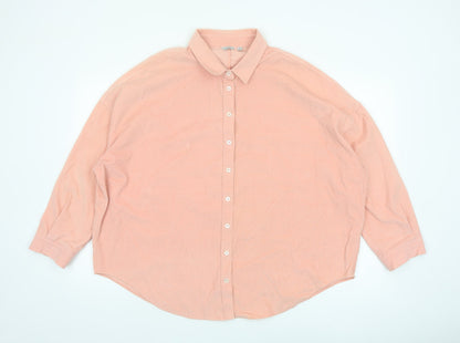 Jigsaw Women Pink Cotton Button-Up Shirt UK16 Long Sleeve