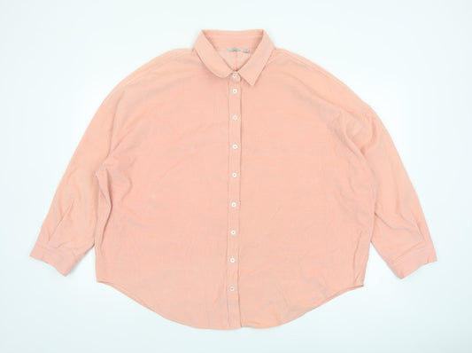 Jigsaw Women Pink Cotton Button-Up Shirt UK16 Long Sleeve