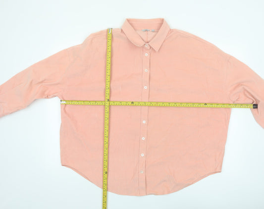 Jigsaw Women Pink Cotton Button-Up Shirt UK16 Long Sleeve
