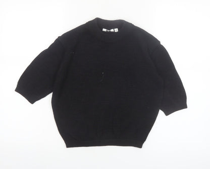 Uniqlo Women Black XS Basic Knit 3/4 Sleeve Crew Neck Top