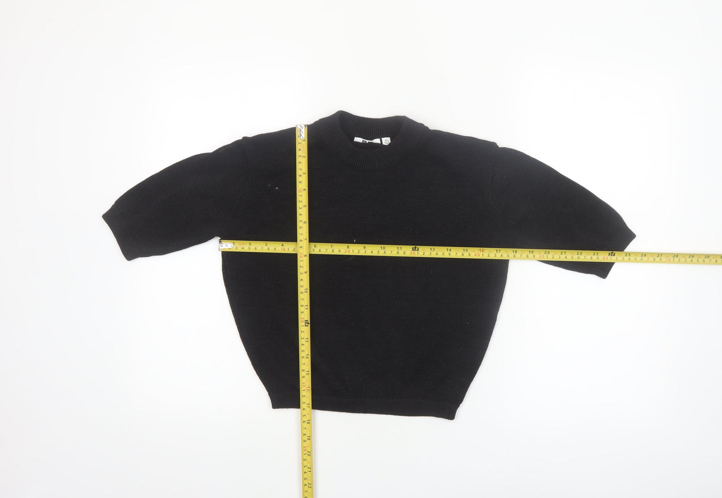 Uniqlo Women Black XS Basic Knit 3/4 Sleeve Crew Neck Top