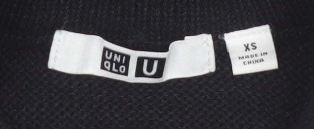 Uniqlo Women Black XS Basic Knit 3/4 Sleeve Crew Neck Top