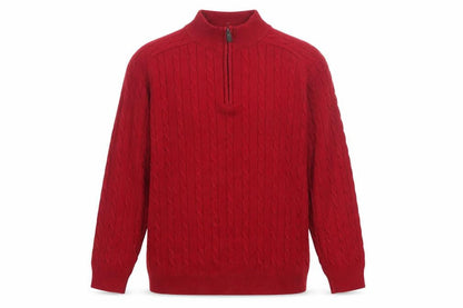 Hudson North Men's Red Cotton Cable-Knit Half Zip Jumper M