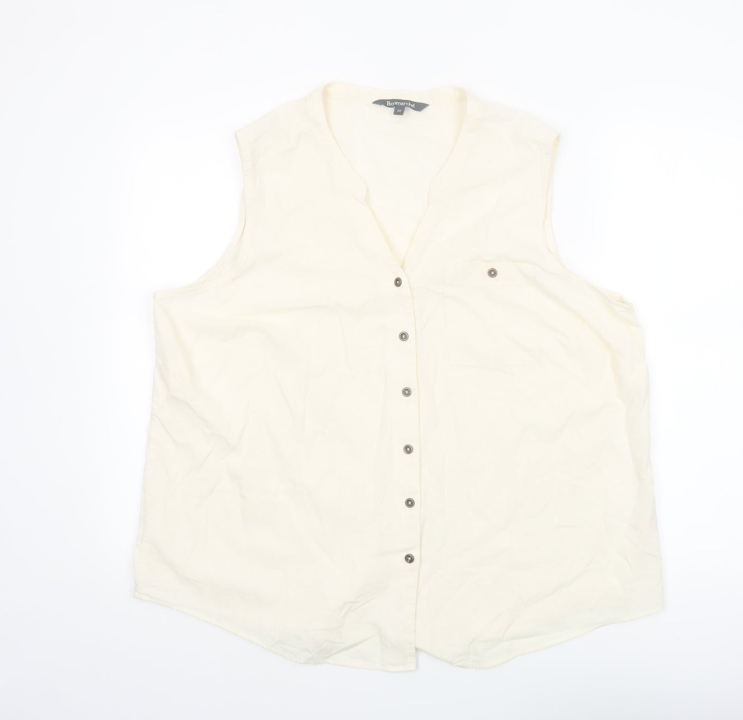 Bonmarché Women's Ivory Sleeveless Cotton Button Blouse Size 20