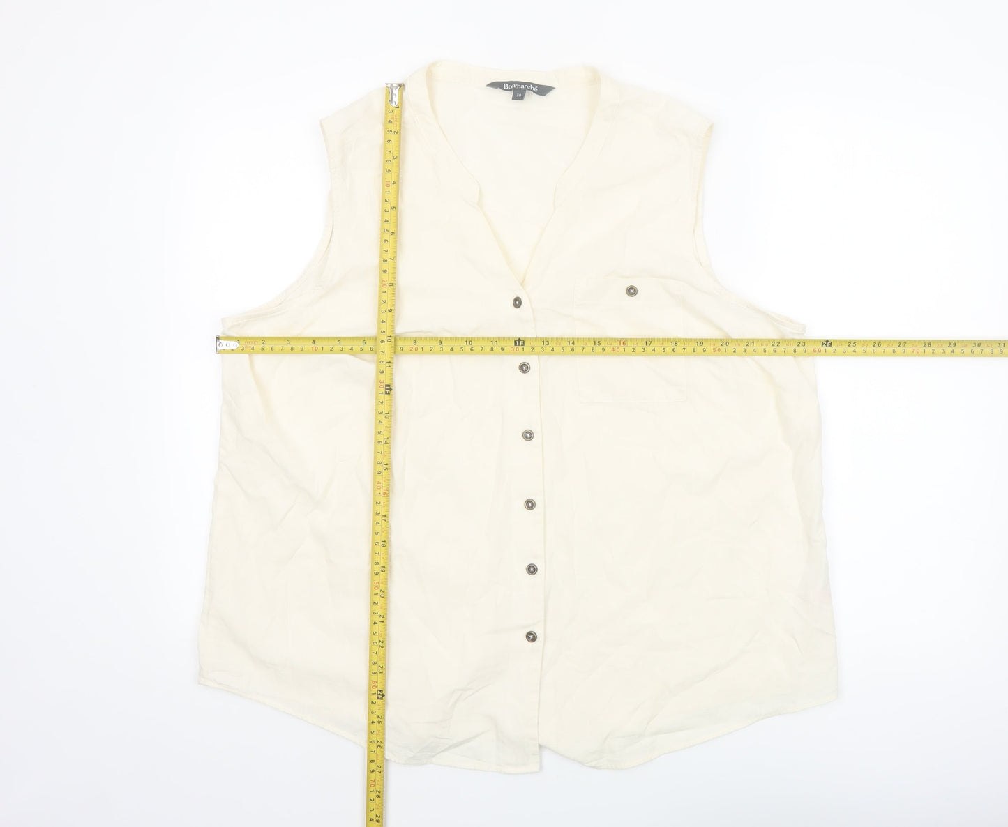 Bonmarché Women's Ivory Sleeveless Cotton Button Blouse Size 20