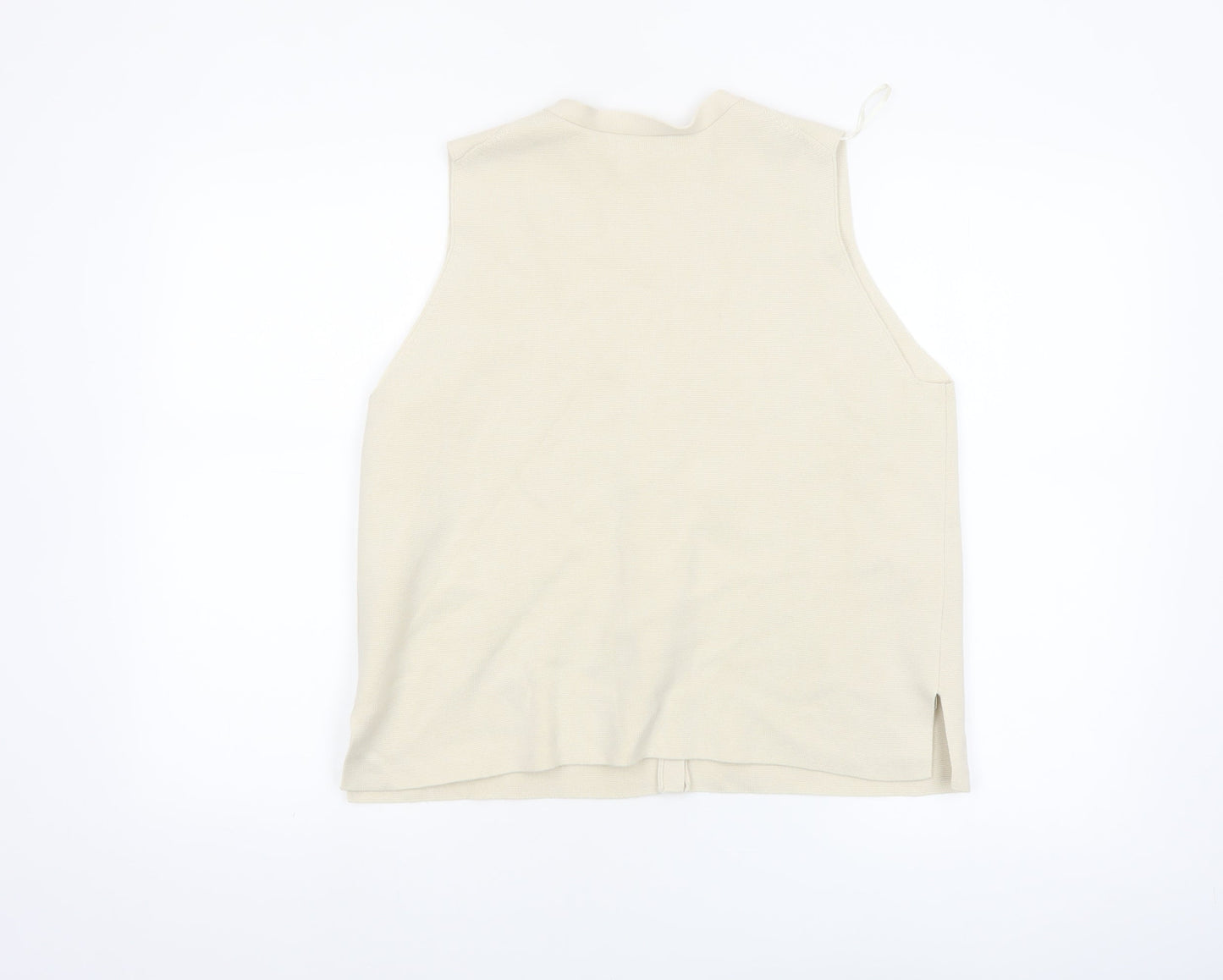 Marks and Spencer Women Beige Cotton Blend Sleeveless V-Neck Button Blouse L