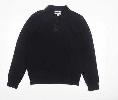 Marks and Spencer Men's Black Cotton Modal Collared Pullover Jumper M