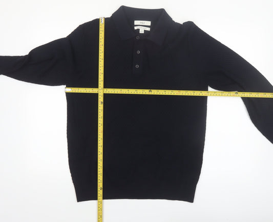 Marks and Spencer Men's Black Cotton Modal Collared Pullover Jumper M