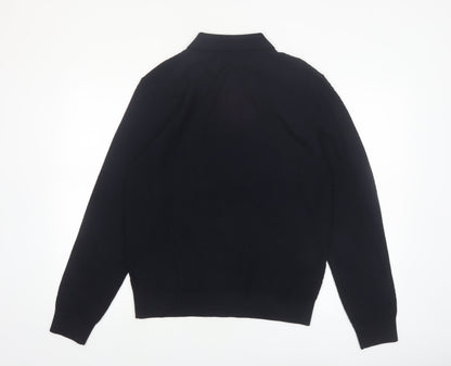 Marks and Spencer Men's Black Cotton Modal Collared Pullover Jumper M