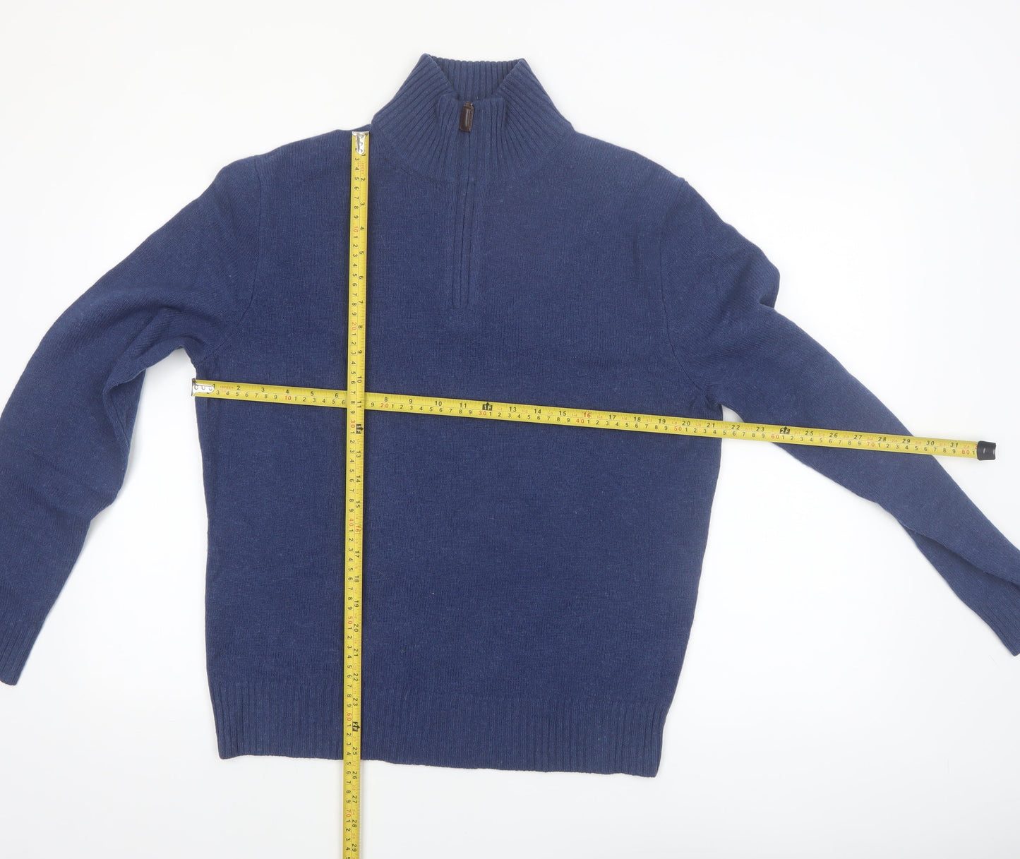J.Crew Men's Blue Lambswool 1/2 Zip Jumper Size M Classic Fit