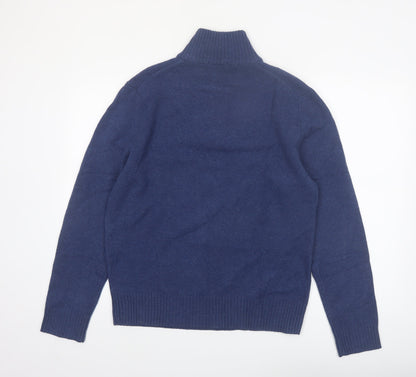 J.Crew Men's Blue Lambswool 1/2 Zip Jumper Size M Classic Fit
