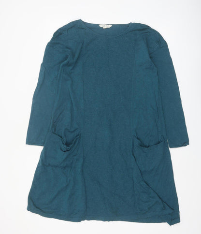 Seasalt Women Blue Size 10 Shift Dress Long Sleeve Organic Cotton Wool