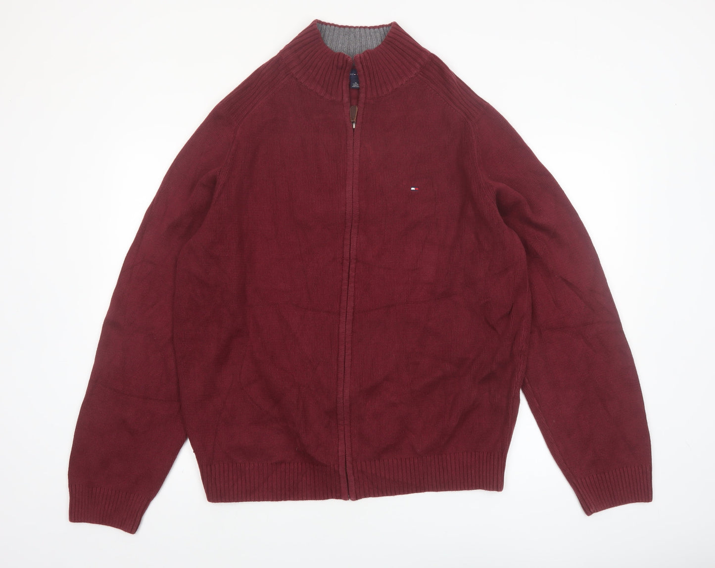 Tommy Hilfiger Men's Red Cotton Full Zip Jumper XL