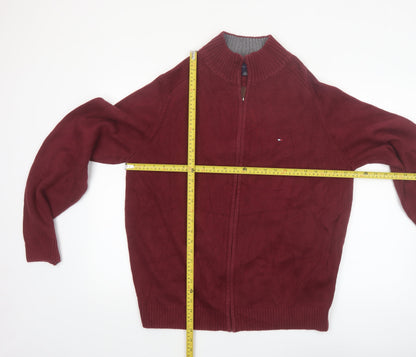 Tommy Hilfiger Men's Red Cotton Full Zip Jumper XL