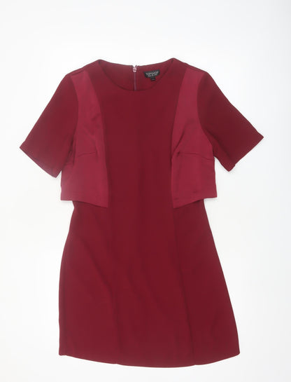 Topshop Women Red Short Sleeve Shift Dress Size 10