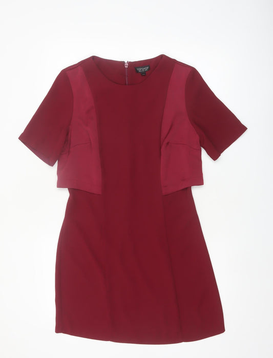 Topshop Women Red Short Sleeve Shift Dress Size 10