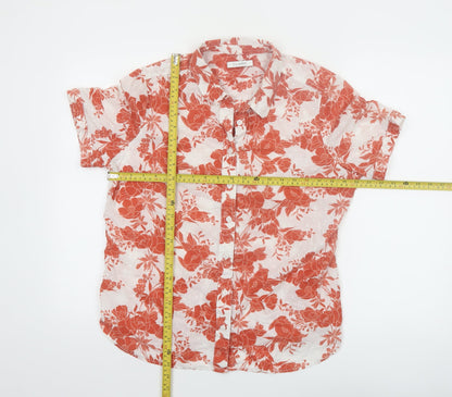 Marks and Spencer Women's Orange Floral Short Sleeve Cotton Button-Up Shirt UK 14