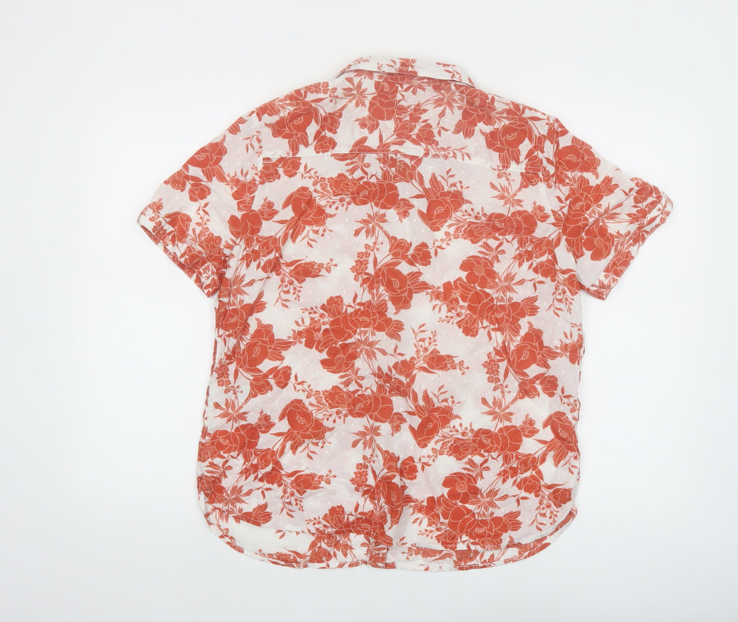 Marks and Spencer Women's Orange Floral Short Sleeve Cotton Button-Up Shirt UK 14