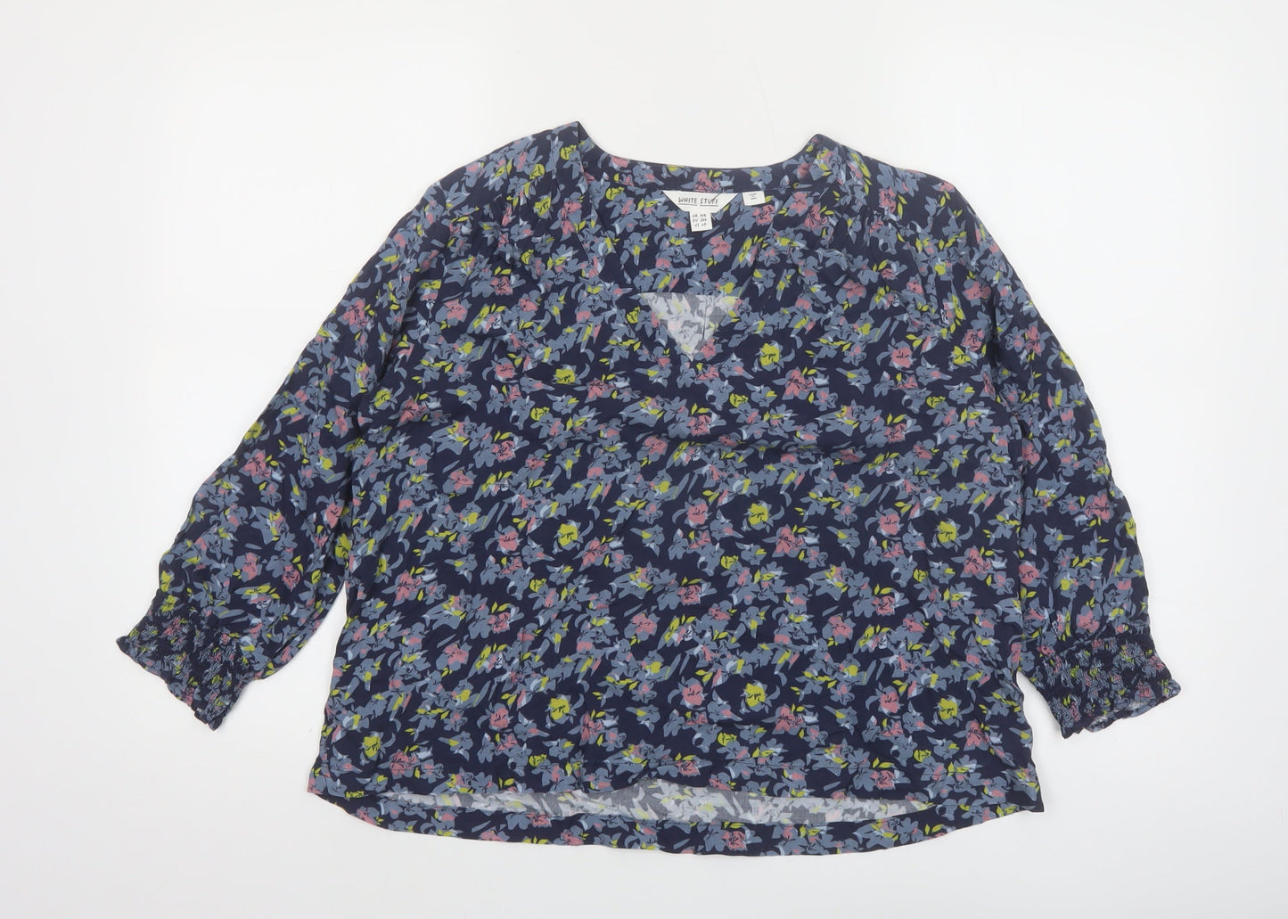 White Stuff Women's Blue Floral Viscose Tunic Blouse UK 10