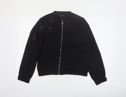 Reserved Women’s Black Beaded Bomber Jacket Size 8