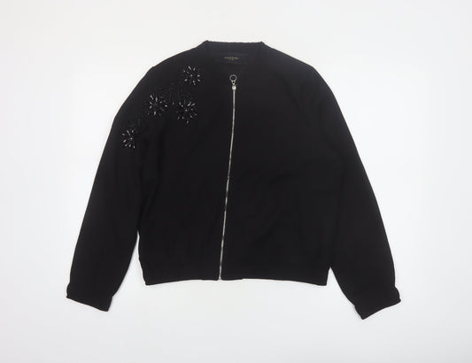Reserved Women’s Black Beaded Bomber Jacket Size 8