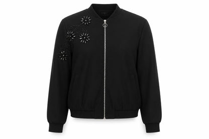RESERVED Women’s Black Beaded Bomber Jacket Size 8