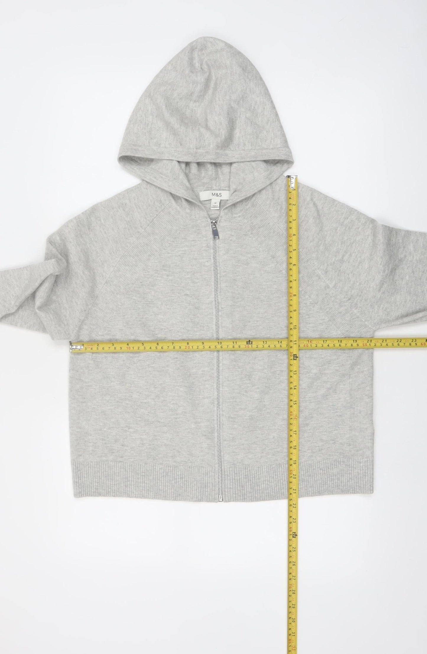 Marks and Spencer Womens Grey Full Zip Hooded Knit Jumper M